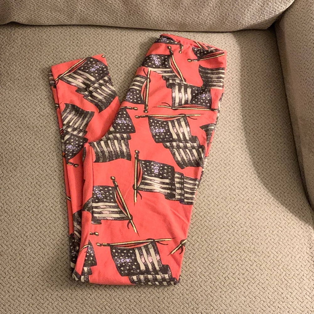 Coral Colored American Flag Leggings